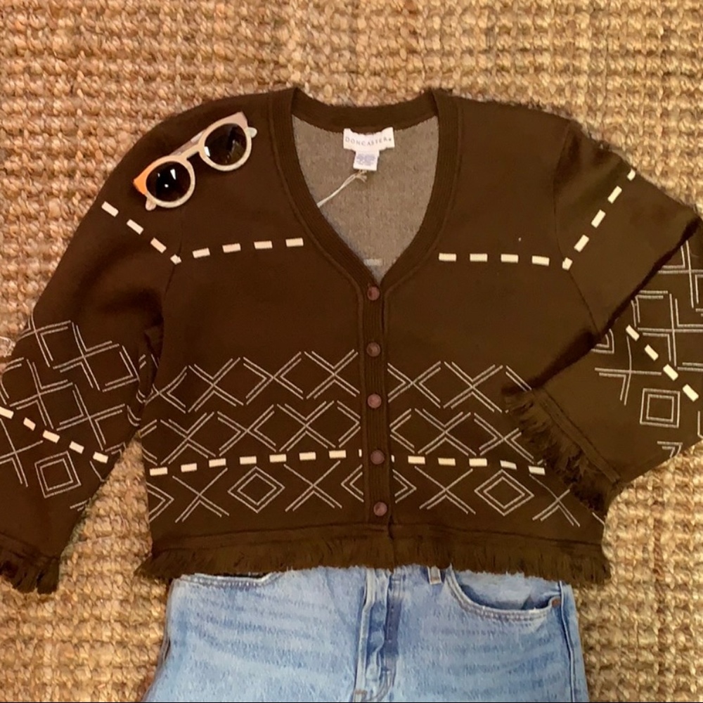 VINTAGE cowboy fringe button up sweater
